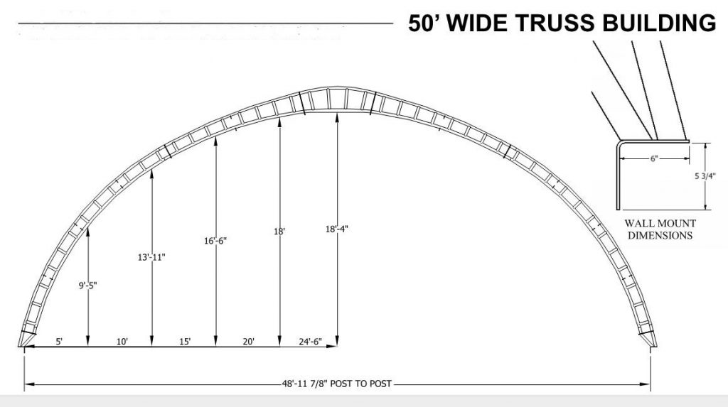 50' High Profile Hoop Barn Dimensions