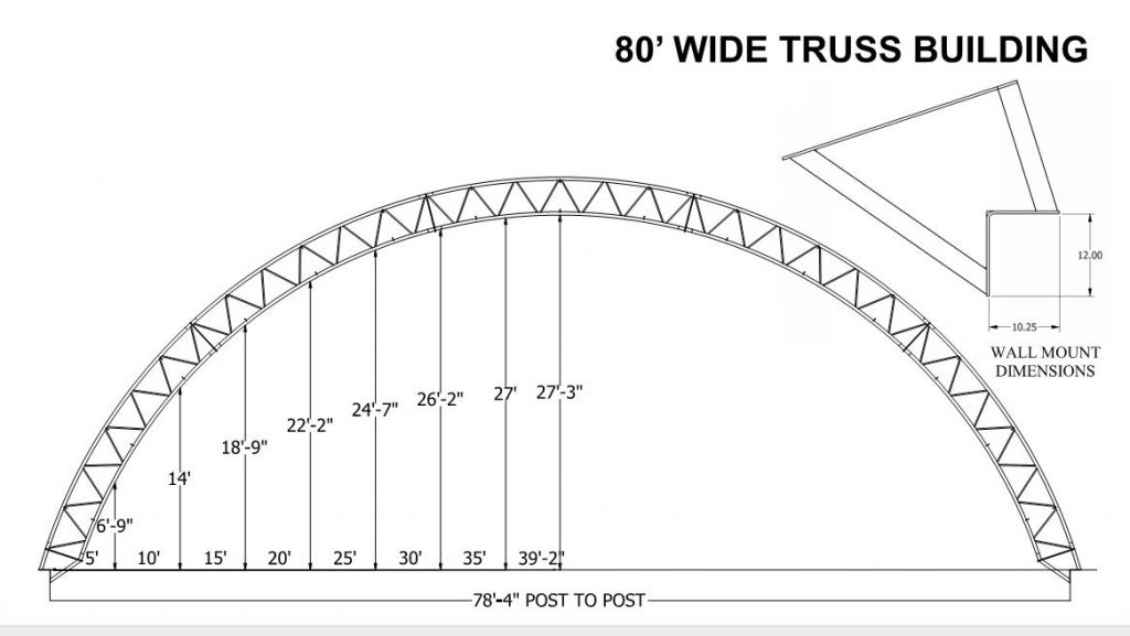 Profile dimensions 80' hoop barn