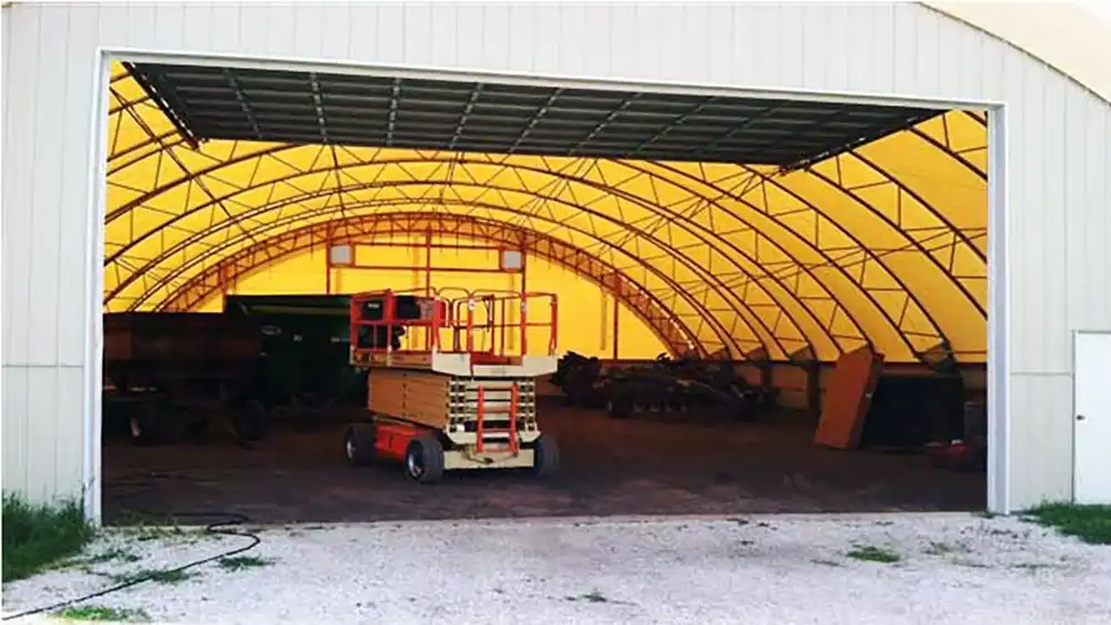 60' wide low profile building built from a hoop barn kit