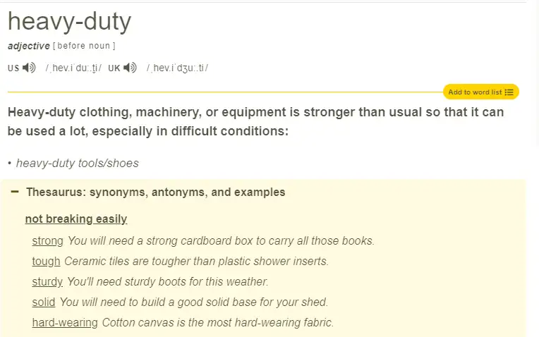 Definition of the words "heavy duty".