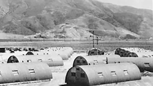 Black & White photo of Quonset huts at Point Mugu Naval Base, 1946.